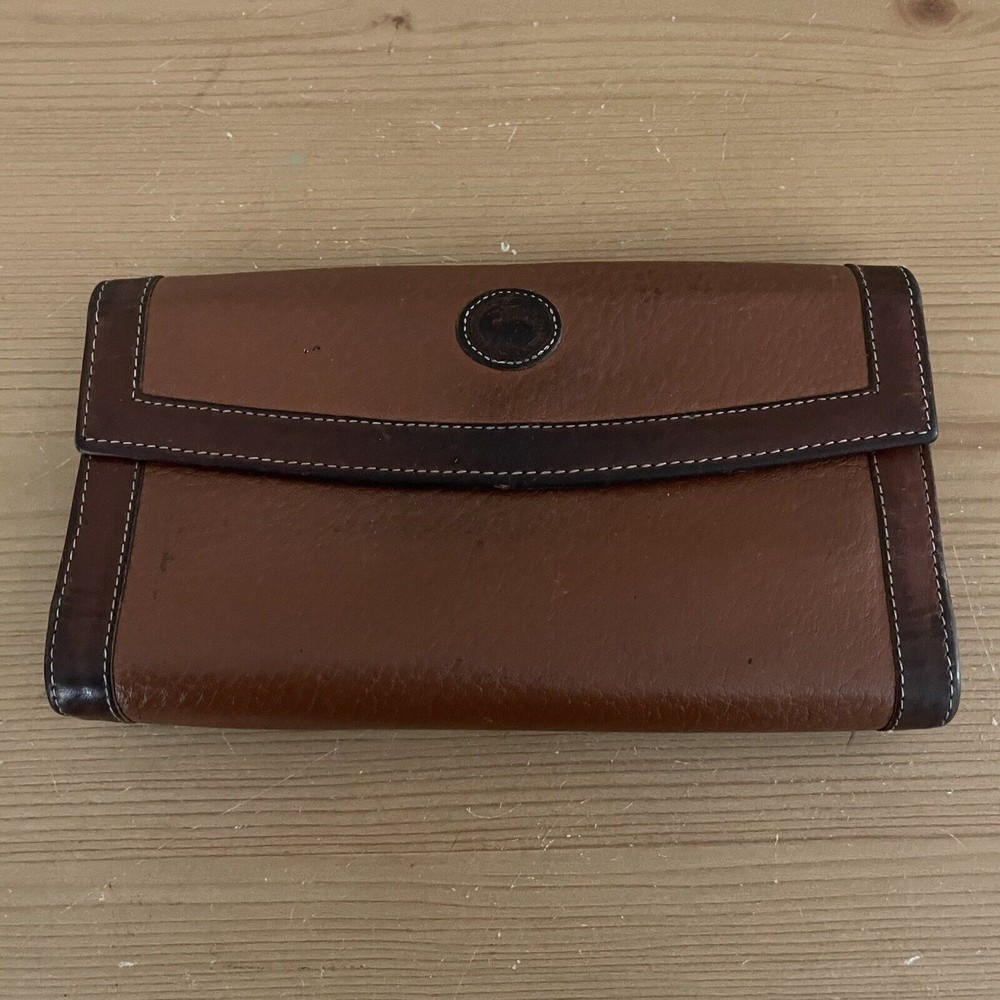 Dooney Bourke Clutch Wallet Brown Leather Snap Button Closure